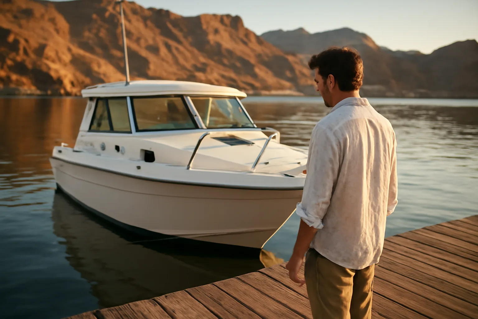 Arizona yacht broker viewing a cruiser at Lake Havasu