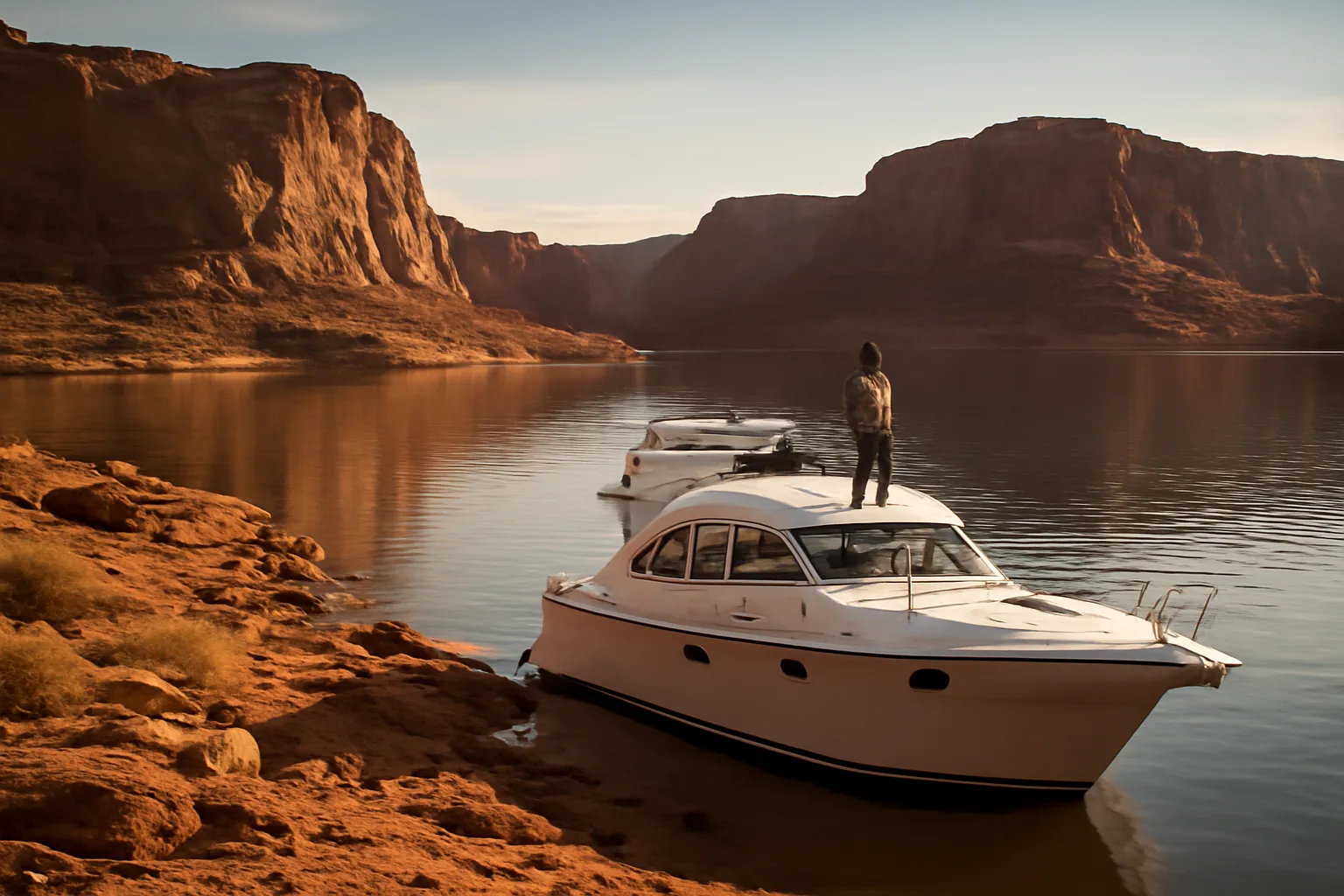 Yacht on an Arizona desert lake ready for a broker showing