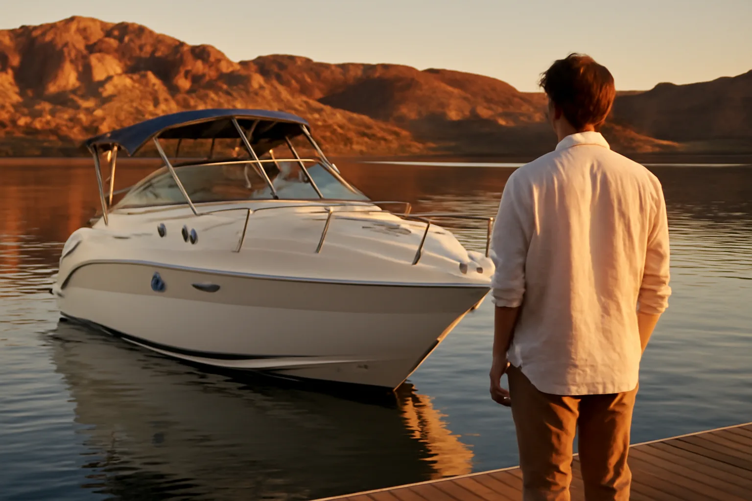 Express cruiser at a Lake Havasu dock used by Arizona brokers