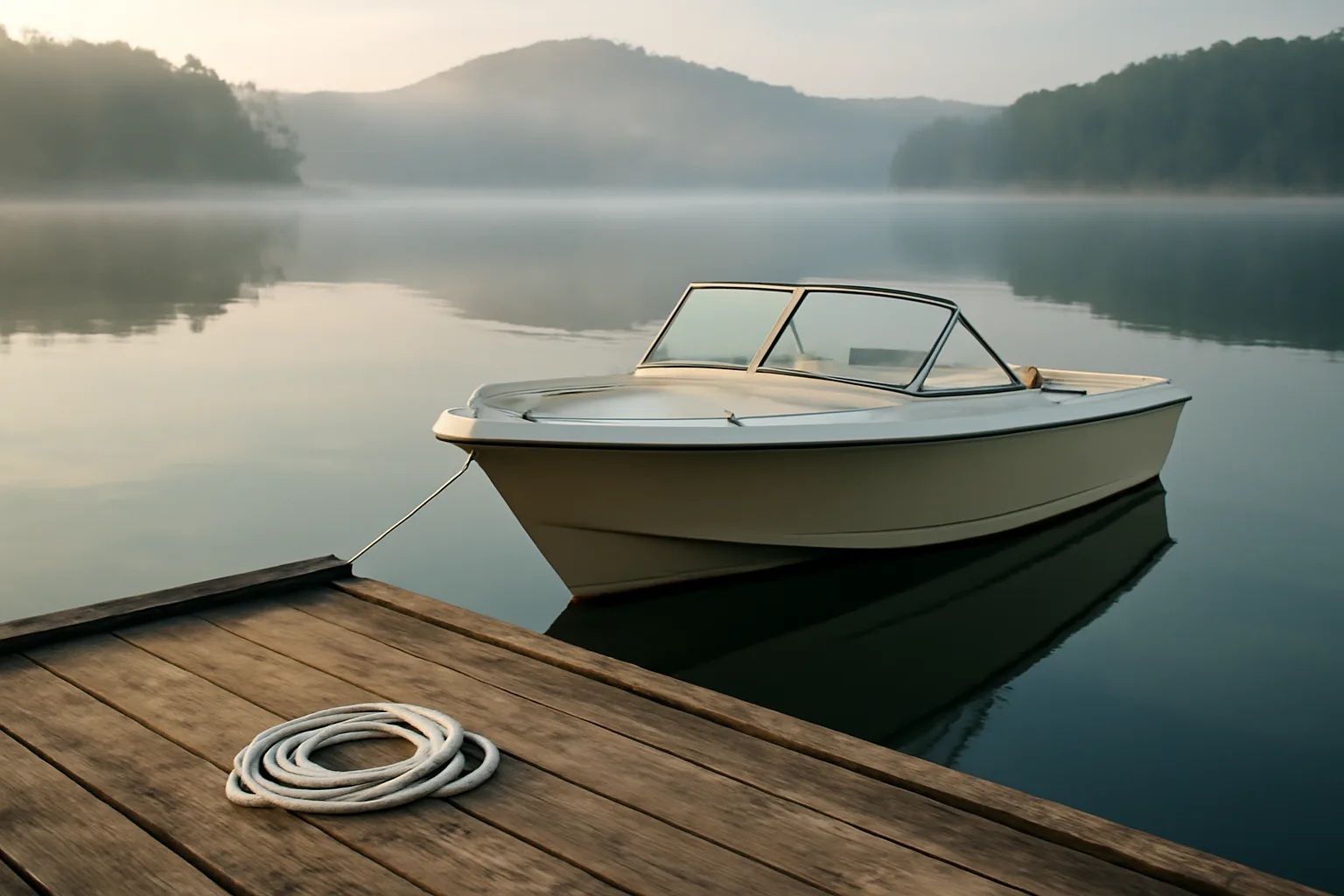 Fiberglass cruiser at an Arkansas lake dock for yacht brokers