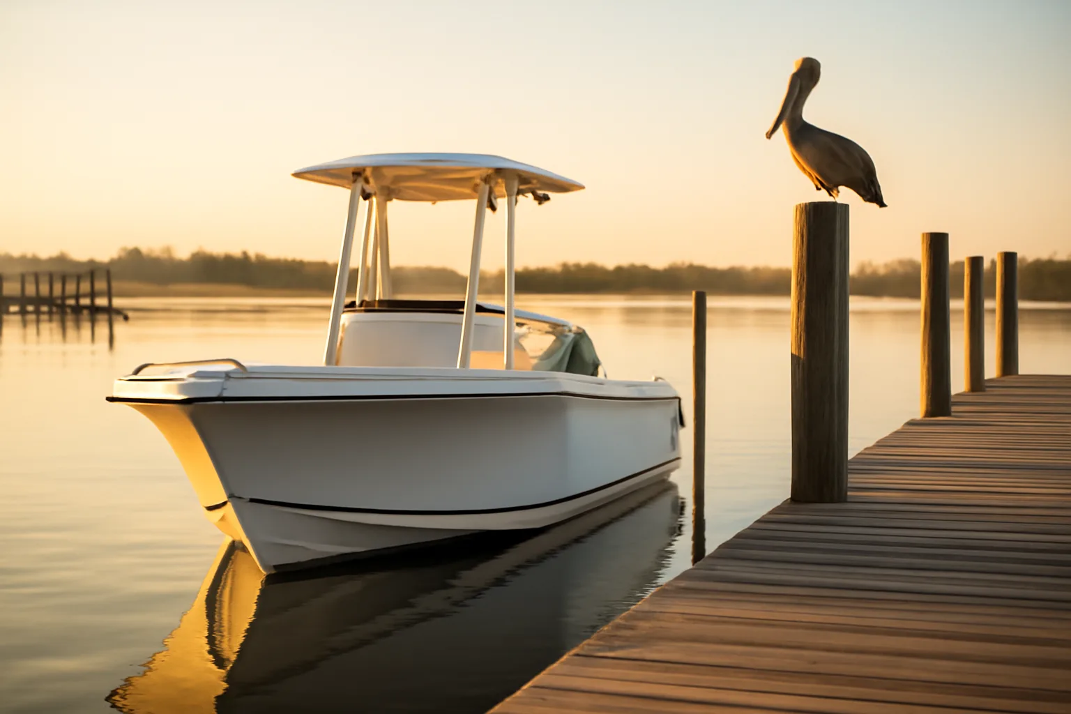 Center-console boat at an Orange Beach slip, Alabama yacht waters