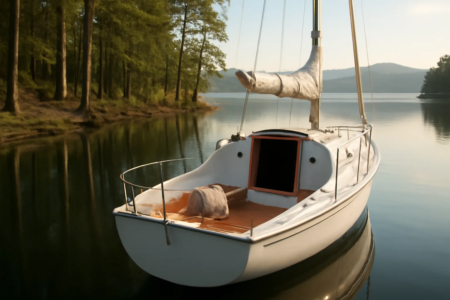 White cruiser on Lake Ouachita during an Arkansas yacht showing