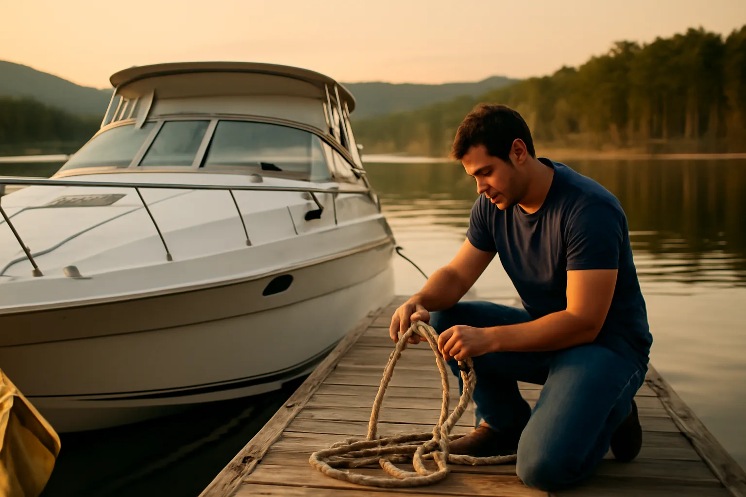 Express cruiser at a Lake Ouachita dock during yacht broker season